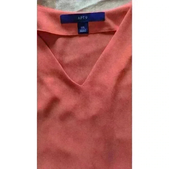 NWT Apt. 9 V-neck Peachy Pink Coral Sheer Lace Bell 3/4 Sleeve Blouse XXL - Picture 8 of 10